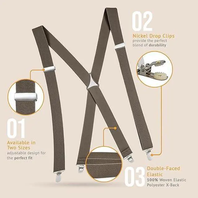 Alt view image 3 of 7 - Hold'Em X-Back Men's Suspenders, Adjustable and Stretchable Suspenders for Men, Durable Straight Clip-on Suspenders, Men Accessories for Casual and Formal Outfits, 46 inches, Olive Green