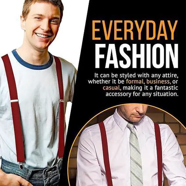 Alt view image 2 of 7 - Hold'Em X-Back Men's Suspenders, Adjustable and Stretchable Suspenders for Men, Durable Straight Clip-on Suspenders, Men Accessories for Casual and Formal Outfits, 54 inches, Red