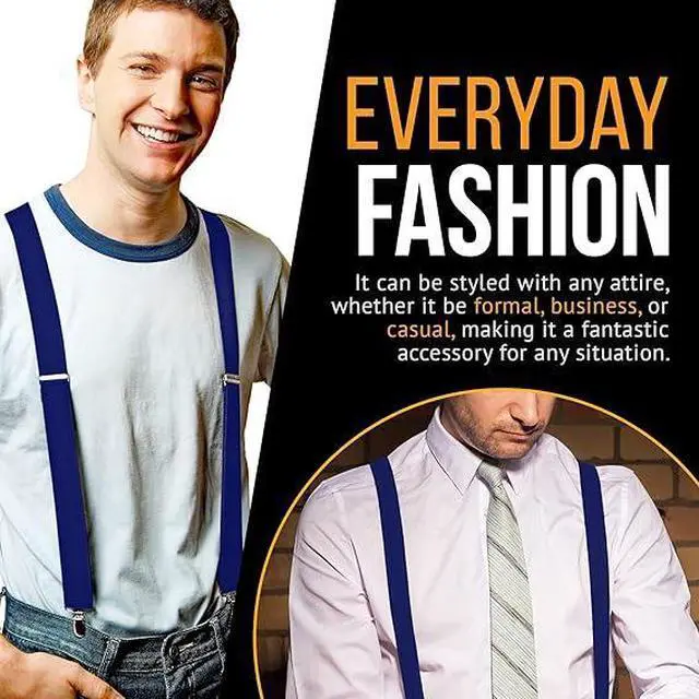 Alt view image 2 of 7 - Hold'Em X-Back Men's Suspenders, Adjustable and Stretchable Suspenders for Men, Durable Straight Clip-on Suspenders, Men Accessories for Casual and Formal Outfits, 54 inches, Royal Blue