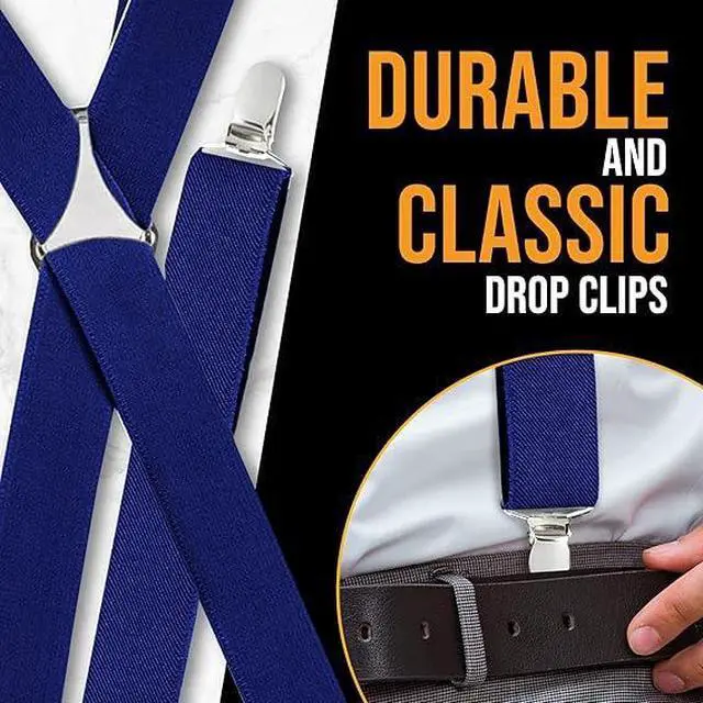 Alt view image 4 of 7 - Hold'Em X-Back Men's Suspenders, Adjustable and Stretchable Suspenders for Men, Durable Straight Clip-on Suspenders, Men Accessories for Casual and Formal Outfits, 54 inches, Royal Blue
