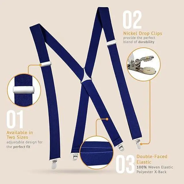 Alt view image 3 of 7 - Hold'Em X-Back Men's Suspenders, Adjustable and Stretchable Suspenders for Men, Durable Straight Clip-on Suspenders, Men Accessories for Casual and Formal Outfits, 54 inches, Royal Blue