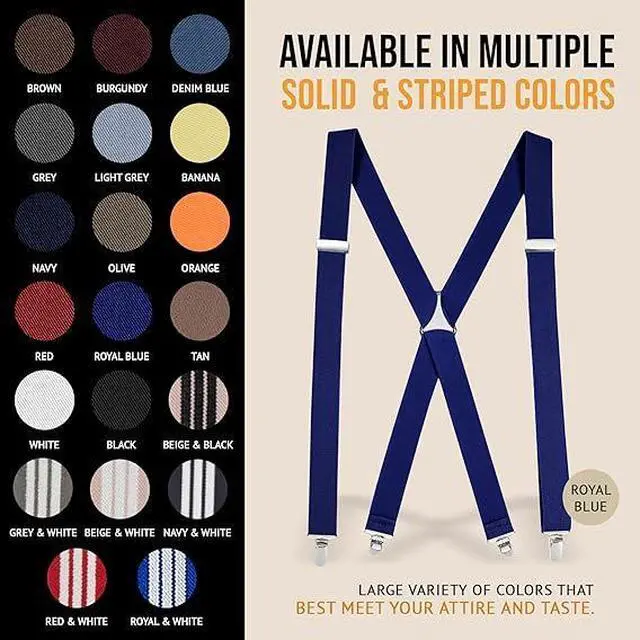 Alt view image 6 of 7 - Hold'Em X-Back Men's Suspenders, Adjustable and Stretchable Suspenders for Men, Durable Straight Clip-on Suspenders, Men Accessories for Casual and Formal Outfits, 54 inches, Royal Blue