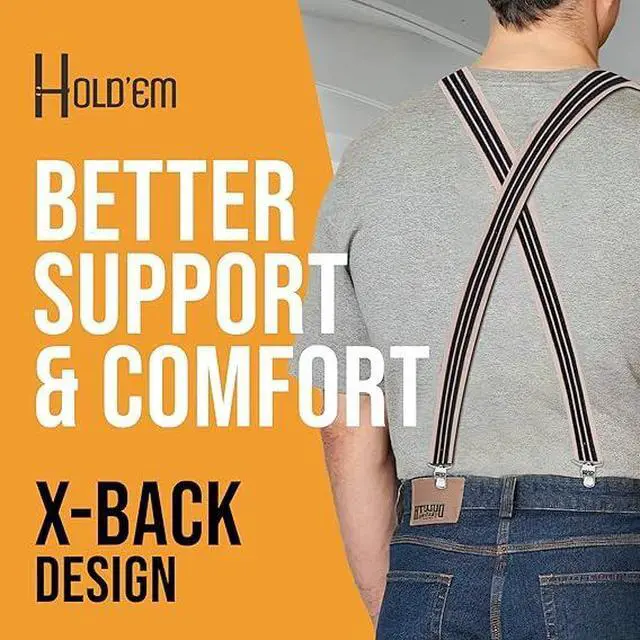 Alt view image 6 of 7 - Hold'Em X-Back Men's Suspenders, Adjustable and Stretchable Suspenders for Men, Durable Straight Clip-on Suspenders, Men Accessories for Casual and Formal Outfits, Beige and Black Stripes