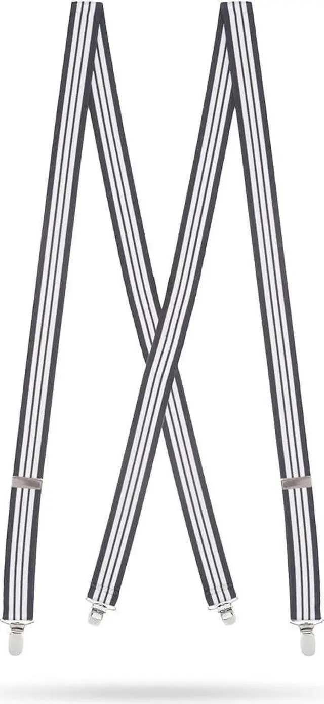 Main image of Hold'Em X-Back Men's Suspenders, Adjustable and Stretchable Suspenders for Men, Durable Straight Clip-on Suspenders, Men Accessories for Casual and Formal Outfits, Navy and White Stripes