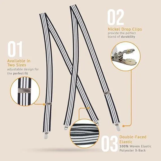 Alt view image 3 of 7 - Hold'Em X-Back Men's Suspenders, Adjustable and Stretchable Suspenders for Men, Durable Straight Clip-on Suspenders, Men Accessories for Casual and Formal Outfits, Navy and White Stripes