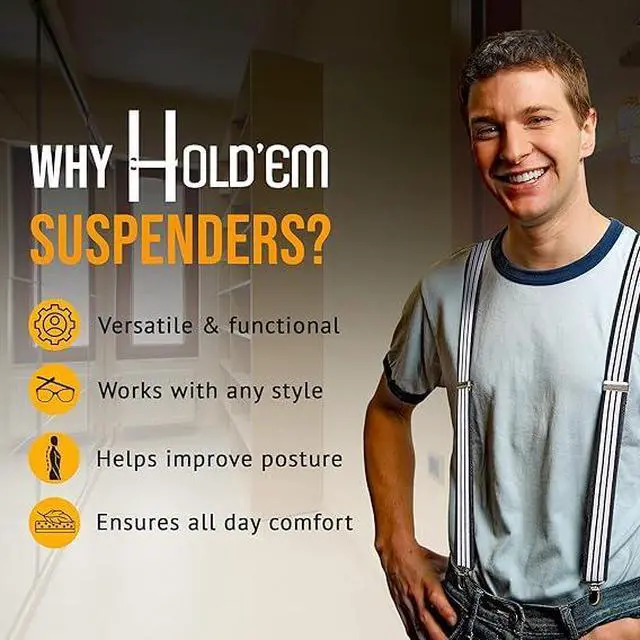 Alt view image 7 of 7 - Hold'Em X-Back Men's Suspenders, Adjustable and Stretchable Suspenders for Men, Durable Straight Clip-on Suspenders, Men Accessories for Casual and Formal Outfits, Navy and White Stripes