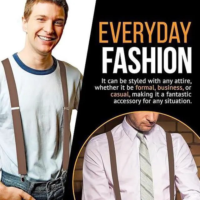 Alt view image 2 of 7 - Hold'Em X-Back Men's Suspenders, Adjustable and Stretchable Suspenders for Men, Durable Straight Clip-on Suspenders, Men Accessories for Casual and Formal Outfits, 46 inches, Tan