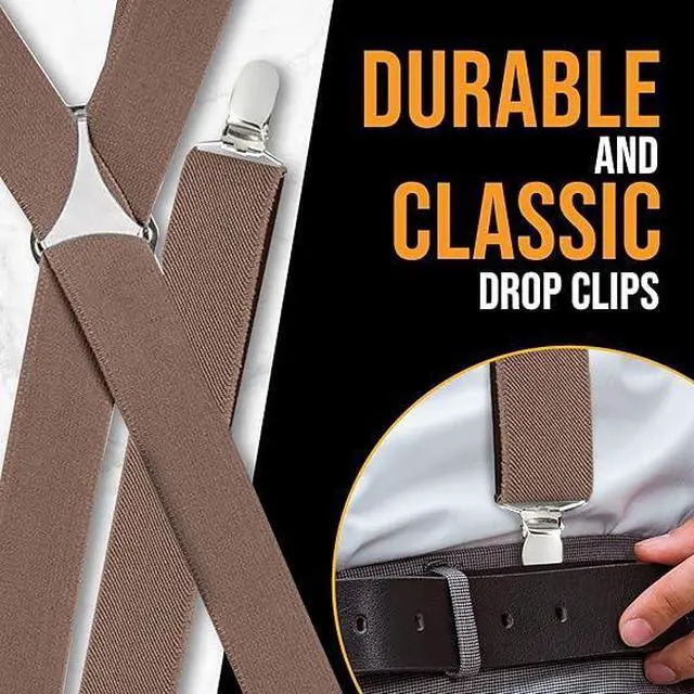 Alt view image 4 of 7 - Hold'Em X-Back Men's Suspenders, Adjustable and Stretchable Suspenders for Men, Durable Straight Clip-on Suspenders, Men Accessories for Casual and Formal Outfits, 46 inches, Tan