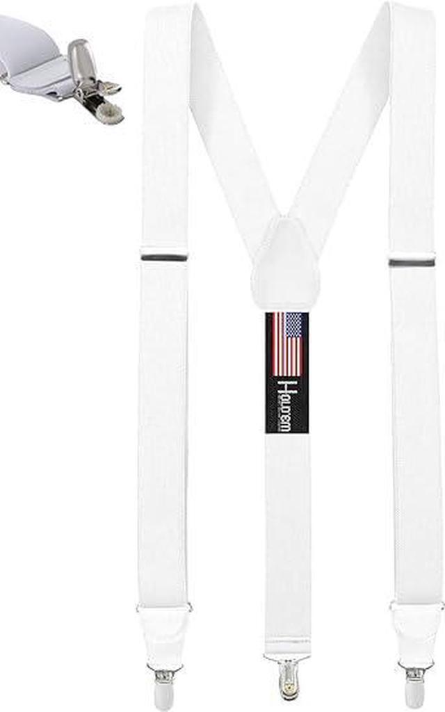 Main image of Hold'Em Mens Elastic No Slip Pin Clip Y Back Suspenders with Leather Trim -White (Regular 46" Long)