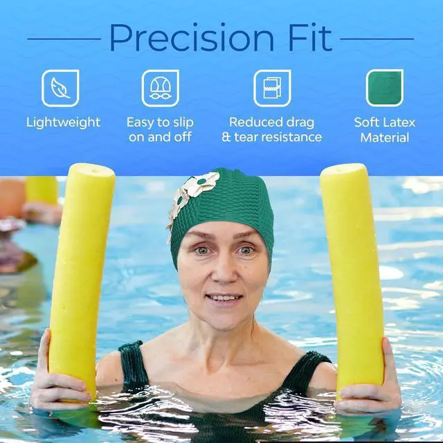 Alt view image 4 of 7 - Beemo Swim Bathing Caps for Women Latex Triple Flowers-Green w/White Flowers