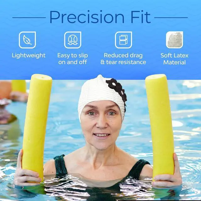 Alt view image 4 of 7 - Beemo Latex Swimming Cap for Women, Swim Cap for Long Hair or Short Hair, Bath & Swim Caps to Shield Hair from Damage, Use as Large Shower Cap, White Swimming Cap with Black Flowers