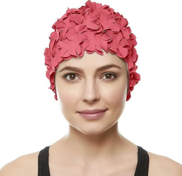 Alt view image 2 of 3 - Beemo Floral Petal Ladies Bathing Swim Cap - Coral Pink