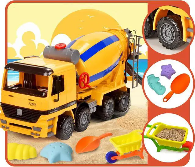 Alt view image 2 of 7 - BEEMO Cement Mixer Toy Truck for Kids 15" Push and Go Sand Construction Vehicle for Toddlers Boys & Girls Realistic Play Mixer Birthday Party Gift