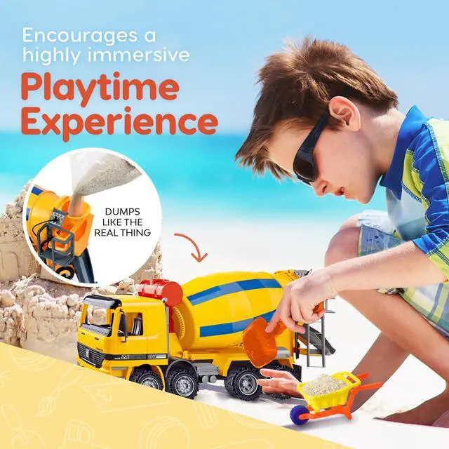 Alt view image 3 of 7 - BEEMO Cement Mixer Toy Truck for Kids 15" Push and Go Sand Construction Vehicle for Toddlers Boys & Girls Realistic Play Mixer Birthday Party Gift