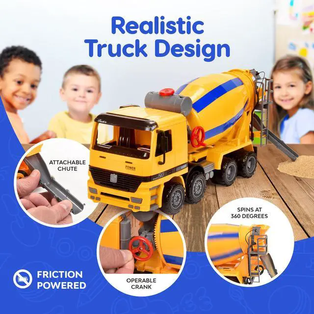 Alt view image 6 of 7 - BEEMO Cement Mixer Toy Truck for Kids 15" Push and Go Sand Construction Vehicle for Toddlers Boys & Girls Realistic Play Mixer Birthday Party Gift
