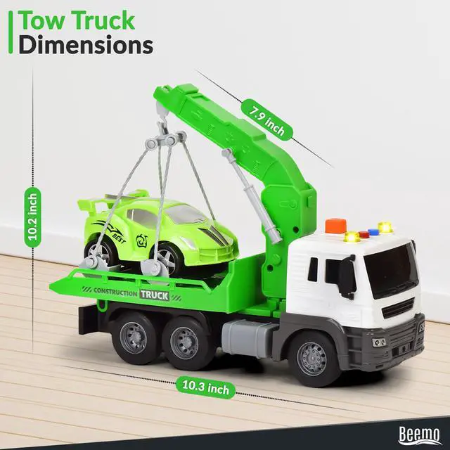 Alt view image 4 of 6 - BeemoTow Truck Toys for 3 Year Old Boys, Toy Trucks Outside Play Equipment for Kids, Indoor and Outdoor Toys with Claw Machine, Control Shovel Handle, Rubber Tire Tracks