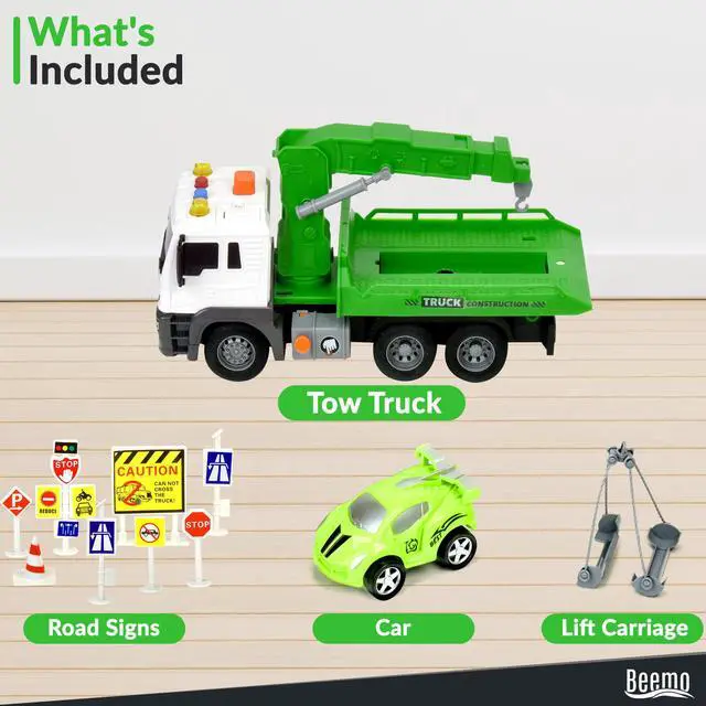 Alt view image 6 of 6 - BeemoTow Truck Toys for 3 Year Old Boys, Toy Trucks Outside Play Equipment for Kids, Indoor and Outdoor Toys with Claw Machine, Control Shovel Handle, Rubber Tire Tracks