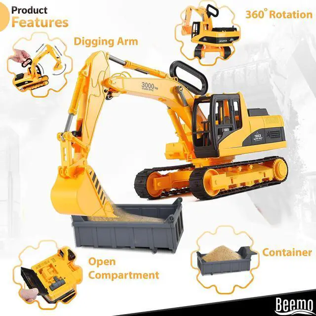 Alt view image 4 of 4 - Beemo Excavator Toys for kids Construction Bulldozer Digger Truck Toy Boy Toddler Play Vehicle with Shovel Arm Claw and Rubber Tracks Birthday Gift