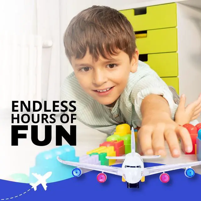 Alt view image 5 of 6 - Bump & Go Airplane Toy for Kids - Battery-Operated Toys, Passenger Big Plane with LED Lights & Music, Model Replica Airplanes for Boys - Planes for 3 Year-Old Children & Above