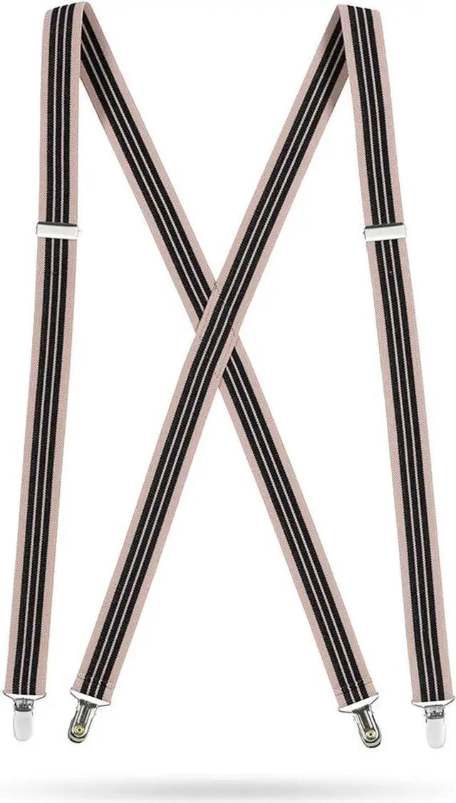 Main image of Hold'Em X-Back Men's Suspenders, Adjustable and Stretchable Suspenders for Men, Durable Straight Clip-on Suspenders, Men Accessories for Casual and Formal Outfits, Beige and Black Stripes