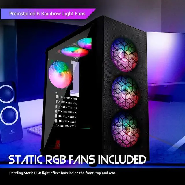 Alt view image 3 of 8 - Raidmax MESHIAN X921 Mesh Airflow and Tempered Glass Gaming PC Case with Fans, Pre-Installed 6 Static RGB Color Fans, ATX Mid Tower, Black, Support ATX, Micro ATX, Water Colling