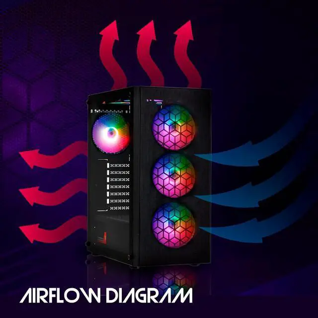 Alt view image 7 of 8 - Raidmax MESHIAN X921 Mesh Airflow and Tempered Glass Gaming PC Case with Fans, Pre-Installed 6 Static RGB Color Fans, ATX Mid Tower, Black, Support ATX, Micro ATX, Water Colling