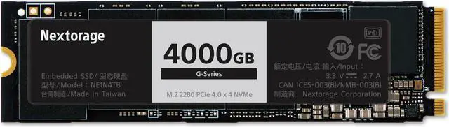 Main image of Nextorage Japan 4TB NVMe M.2 2280 PCIe Gen.4 Internal SSD Read Speed up to 7300MB/s Write Speed Up to 6900 MB/s (G-Series). Read Speed up to 7300MB/s Write Speed Up to 6900 MB/s ( G series)