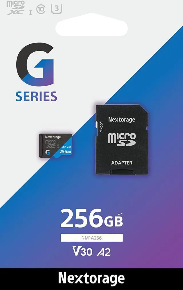 Alt view image 2 of 7 - Nextorage G-Series 256GB A2 V30 CL10 Micro SD Card, microSDXC Memory Card for Nintendo-Switch, Steam Deck, Smartphones, Gaming, Go Pro, 4K Video, UHS-I U3, up to 100MB/s, with Adapter