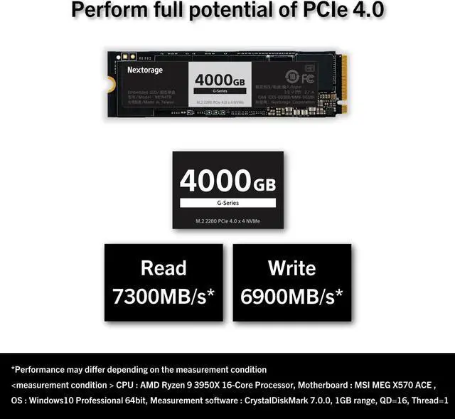 Alt view image 2 of 6 - Nextorage Japan 4TB NVMe M.2 2280 PCIe Gen.4 Internal SSD Read Speed up to 7300MB/s Write Speed Up to 6900 MB/s (G-Series). Read Speed up to 7300MB/s Write Speed Up to 6900 MB/s ( G series)