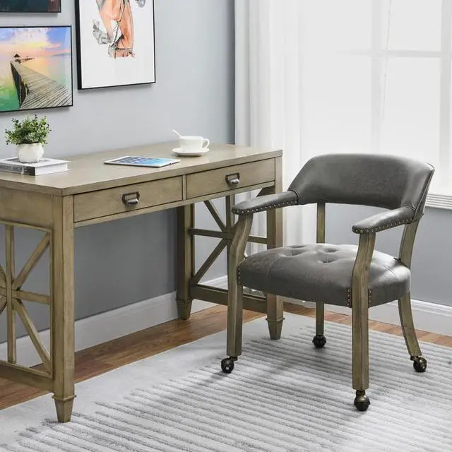 Main image of ASARUDA Office Desk Chairs with Wheels and Solid Wood Legs, Classic Swivel Accent Chairs Upholstered with Breathing Leather