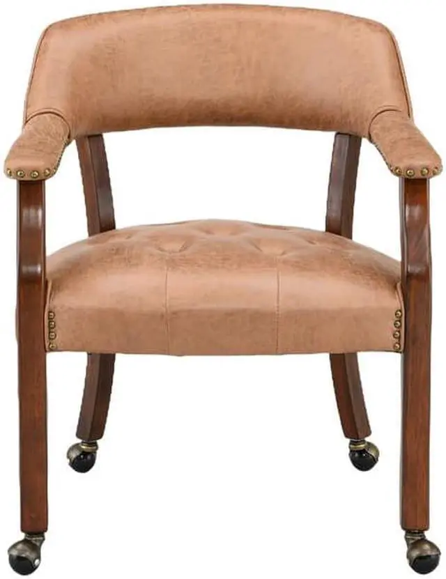 Alt view image 5 of 7 - ASARUDA Office Desk Chairs with Wheels and Solid Wood Legs, Classic Swivel Accent Chairs Upholstered with Breathing Leather