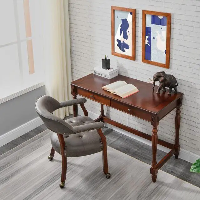 Alt view image 2 of 7 - ASARUDA Office Desk Chairs with Wheels and Solid Wood Legs, Classic Swivel Accent Chairs Upholstered with Breathing Leather