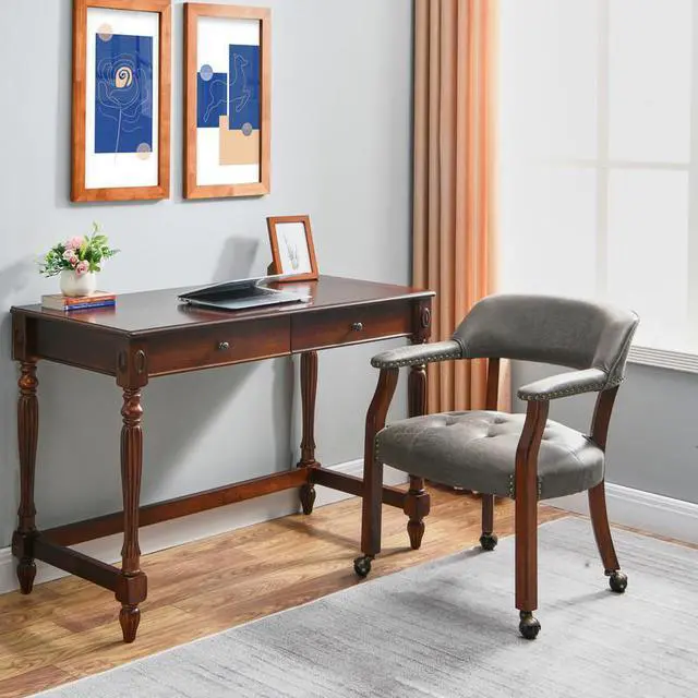 Main image of ASARUDA Office Desk Chairs with Wheels and Solid Wood Legs, Classic Swivel Accent Chairs Upholstered with Breathing Leather