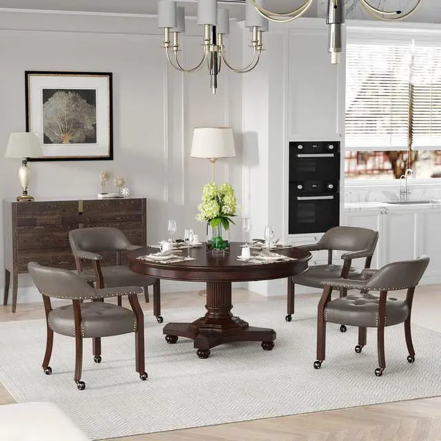 Alt view image 2 of 7 - ASARUDA Office Desk Chairs with Wheels and Solid Wood Legs, Classic Swivel Accent Chairs Upholstered with Breathing Leather