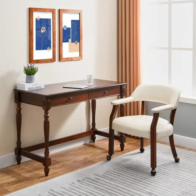 Main image of ASARUDA Office Desk Chairs with Wheels and Solid Wood Legs, Classic Swivel Accent Chairs Upholstered with Breathing Leather