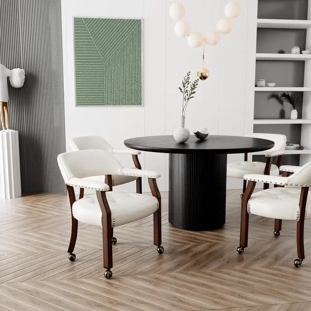 Alt view image 4 of 7 - ASARUDA Office Desk Chairs with Wheels and Solid Wood Legs, Classic Swivel Accent Chairs Upholstered with Breathing Leather