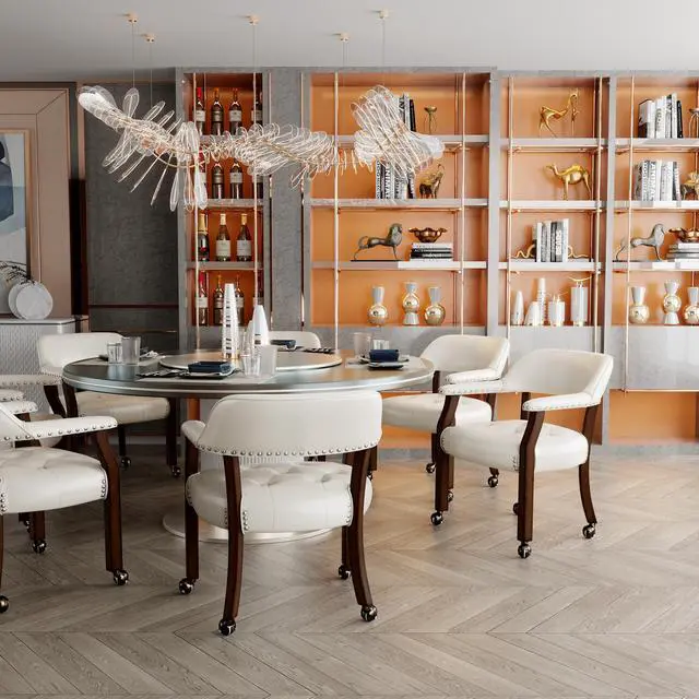 Alt view image 5 of 7 - ASARUDA Office Desk Chairs with Wheels and Solid Wood Legs, Classic Swivel Accent Chairs Upholstered with Breathing Leather