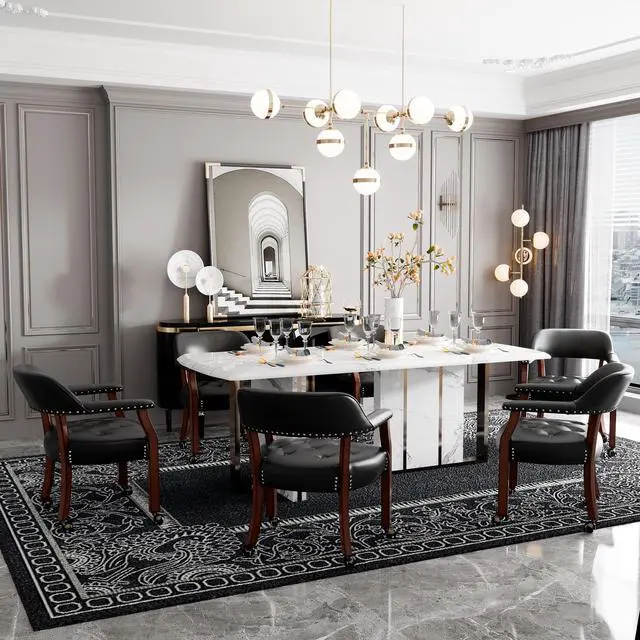 Alt view image 2 of 7 - ASARUDA Office Desk Chairs with Wheels and Solid Wood Legs, Classic Swivel Accent Chairs Upholstered with Breathing Leather