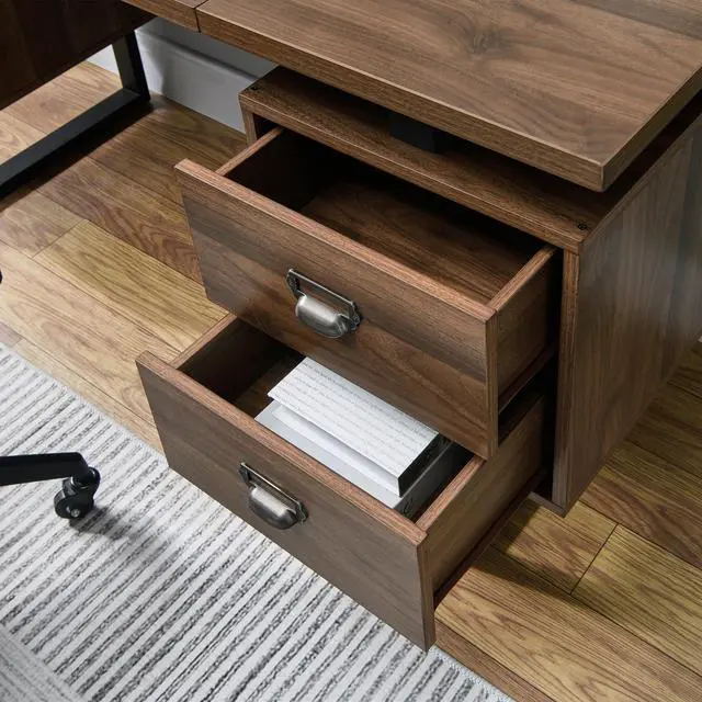 Alt view image 4 of 7 - Computer Desk for Home Office with 4 Large Drawers, Rustic Wood Writing Study Table Metal Frame, 59 x 21.7 29.5, Color Block Desktop,Easy Assembly Walnut