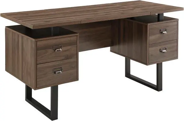 Alt view image 6 of 7 - Computer Desk for Home Office with 4 Large Drawers, Rustic Wood Writing Study Table Metal Frame, 59 x 21.7 29.5, Color Block Desktop,Easy Assembly Walnut