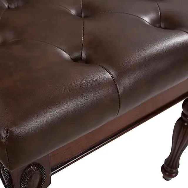 Alt view image 4 of 4 - ASARUDA Vanity Bench Stool with Padded Cushion, Piano Bench with Solid Wood Carving Legs, Home Chairs Button Breathing Leather Upholstered Seat, 18.5 x 14.2 x 19.1 Easy Assembly