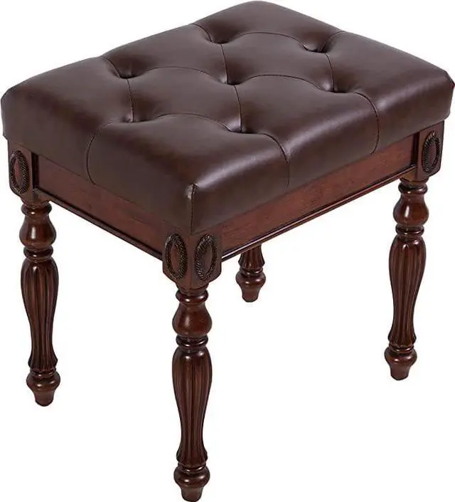 Main image of ASARUDA Vanity Bench Stool with Padded Cushion, Piano Bench with Solid Wood Carving Legs, Home Chairs Button Breathing Leather Upholstered Seat, 18.5 x 14.2 x 19.1 Easy Assembly