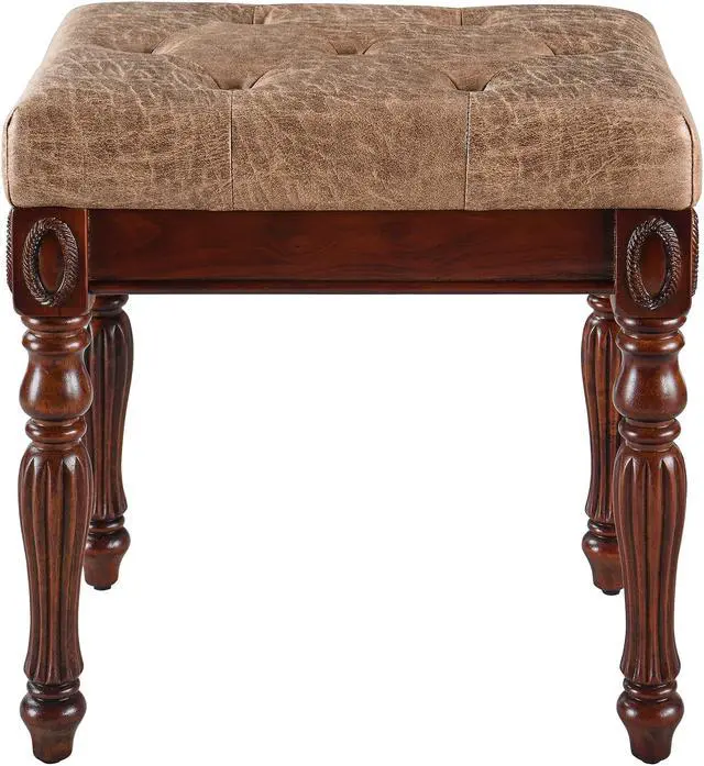 Main image of ASARUDA Vanity Bench Stool with Padded Cushion, Piano Bench with Solid Wood Carving Legs, Home Chairs Button Breathing Leather Upholstered Seat, 18.5 x 14.2 x 19.1 Easy Assembly Light brown