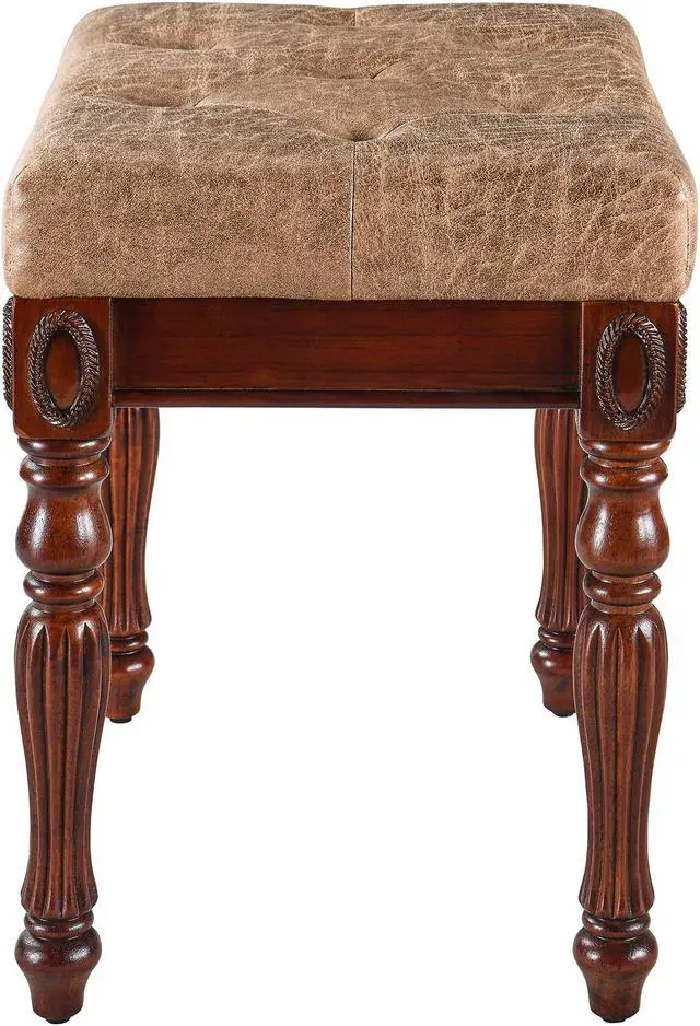 Alt view image 7 of 7 - ASARUDA Vanity Bench Stool with Padded Cushion, Piano Bench with Solid Wood Carving Legs, Home Chairs Button Breathing Leather Upholstered Seat, 18.5 x 14.2 x 19.1 Easy Assembly Light brown