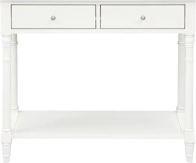 Alt view image 5 of 7 - ASARUDA Solid Wood Console Entry Table with 2 Drawers, Accent Sofa Table with Storage Shelf, Narrow Entryway Hall Table for Living Room Office Easy Assembly 35.54" L x 30" H x 13.78" W White