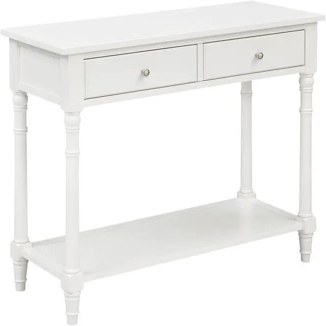 Alt view image 6 of 7 - ASARUDA Solid Wood Console Entry Table with 2 Drawers, Accent Sofa Table with Storage Shelf, Narrow Entryway Hall Table for Living Room Office Easy Assembly 35.54" L x 30" H x 13.78" W White