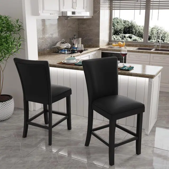 Alt view image 5 of 7 - ASARUDA Counter Chairs, Set of 2 Bar Stool with Back, 40 Dinning Chairs with Waterproof Surface and Solid Wood Legs, Breathing Leather, Upholstered Chairs,Holds up to 250 Lbs