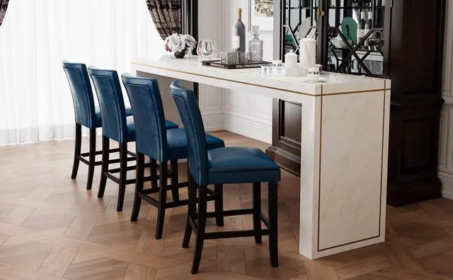 Alt view image 6 of 7 - ASARUDA Counter Chairs, Set of 2 Bar Stool with Back, 40 Dinning Chairs with Waterproof Surface and Solid Wood Legs, Breathing Leather, Upholstered Chairs,Holds up to 250 Lbs Blue