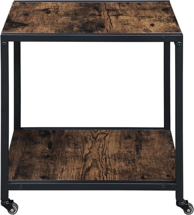Alt view image 4 of 7 - Mobile Utility Rolling Cart, 2-Tire Small Storage Shelf with Wheels, Rustic Moving Home Cart, End Table with Metal Frame,18H x 17.7L x 14W for Painting, Party, Kitchen Retro Brown SZCJ20401RC