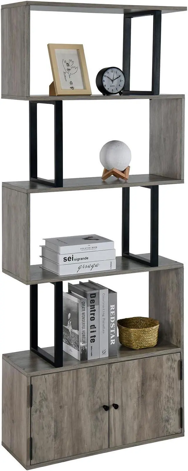 Alt view image 4 of 7 - 4-tire Bookshelf with Large Drawer, S-Design Corner Bookcase, Storage Rack, Display Shelf, Plant Standing Shelf, Easy Assembly, for Living Room, Bedroom, Office, Blank Wall
